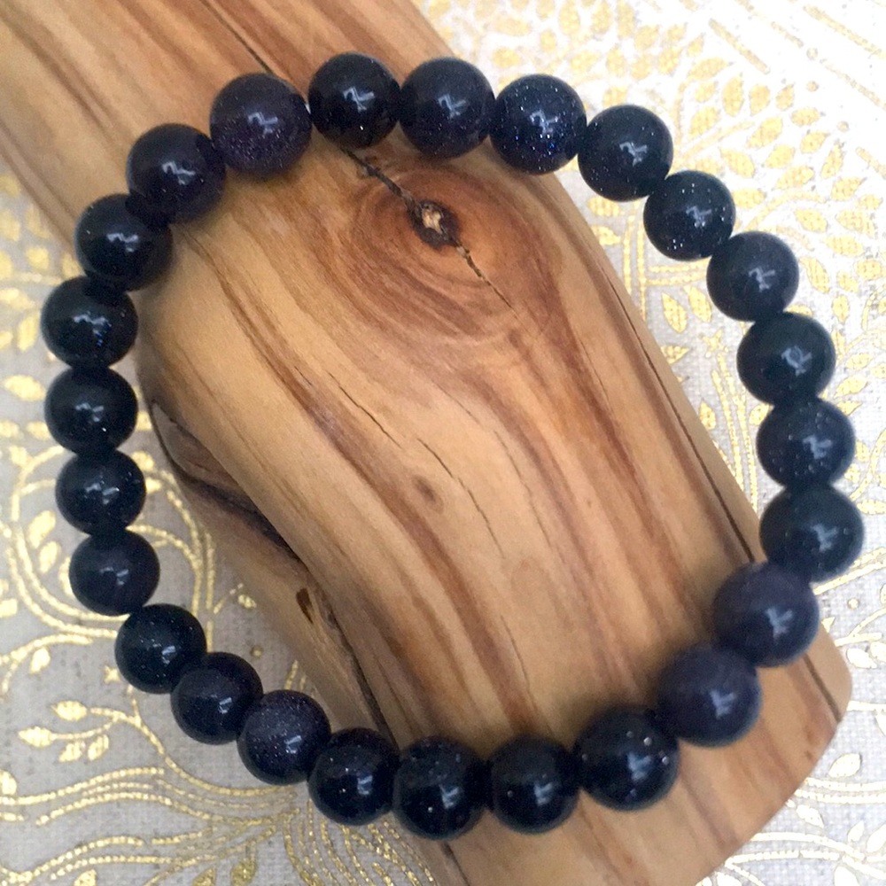 New Blue Goldstone Semi-Precious Gemstone Bead Stretch Bracelet